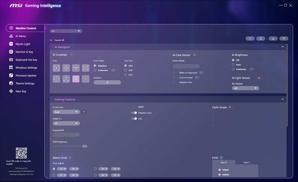 MSI「Gaming Intelligence」でモニター設定をPCから一括操作、ホットキーやOLED Careにも対応