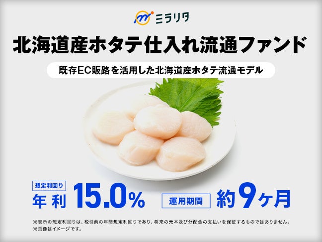 ミラリタ、第10号「北海道産ホタテ仕入れ流通ファンド」募集開始へ 想定年利15%