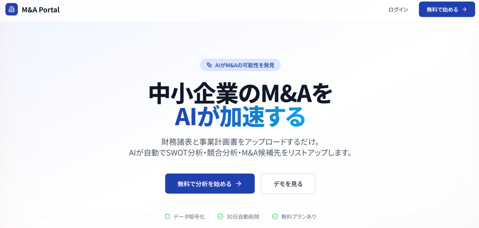 中小企業向けAIでM&A初期検討を自動化、「M&A Portal」提供開始 月0円から