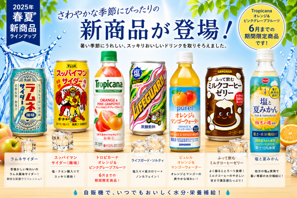 エヌケイワイ、愛媛の自社自販機で春夏向け新ドリンクを4月末から順次投入