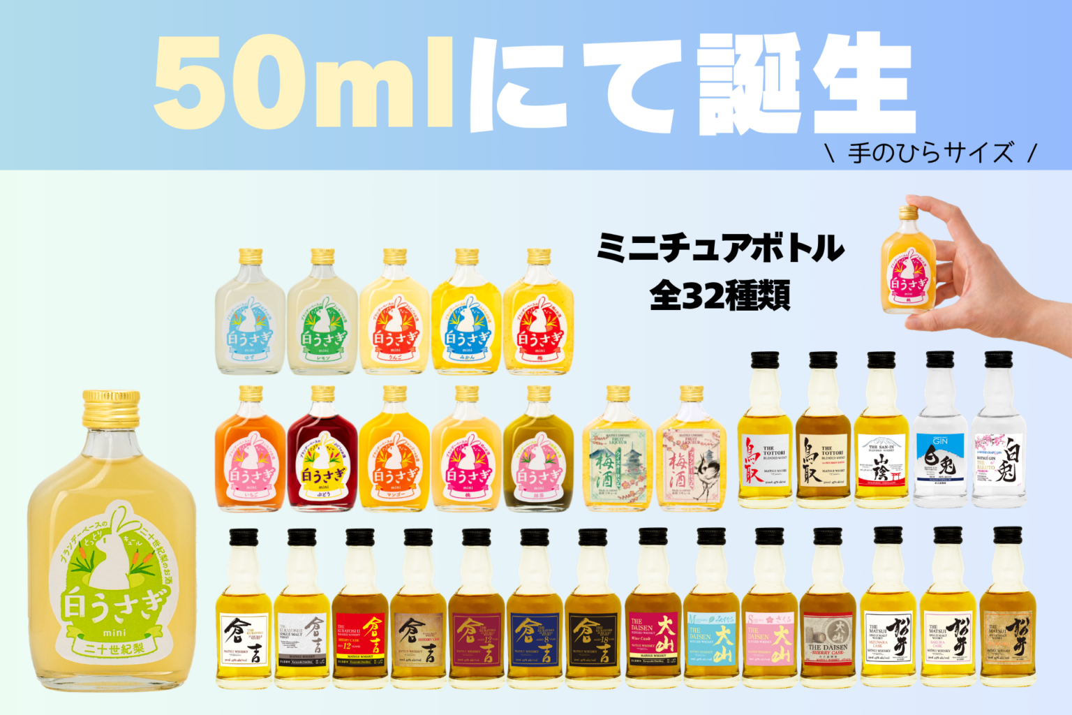 松井酒造、50mlミニボトル32種を全国展開 倉吉ウイスキーやクラフトジンも少量で